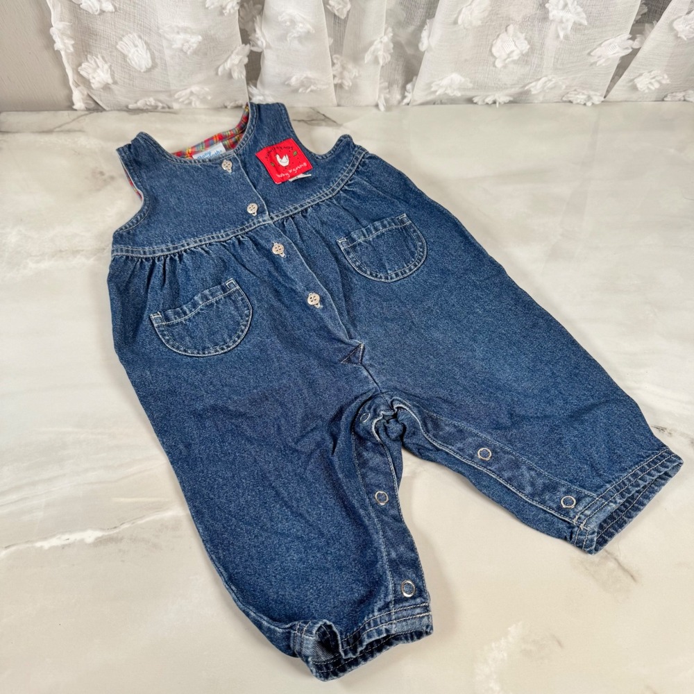 Vintage Baby B'Gosh Funny Friends Denim Overalls Romper Snaps 6-9 Months